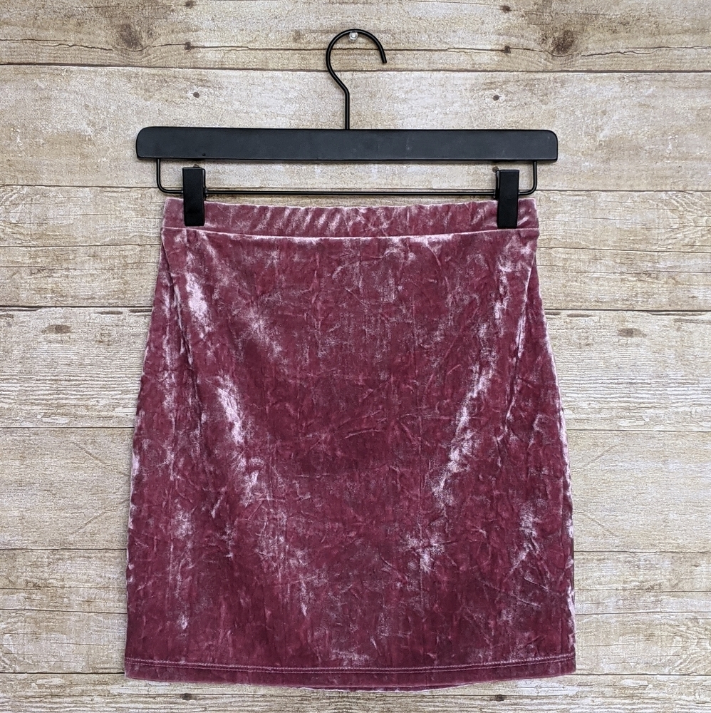 Pink Crushed Velvet Mini Skirt